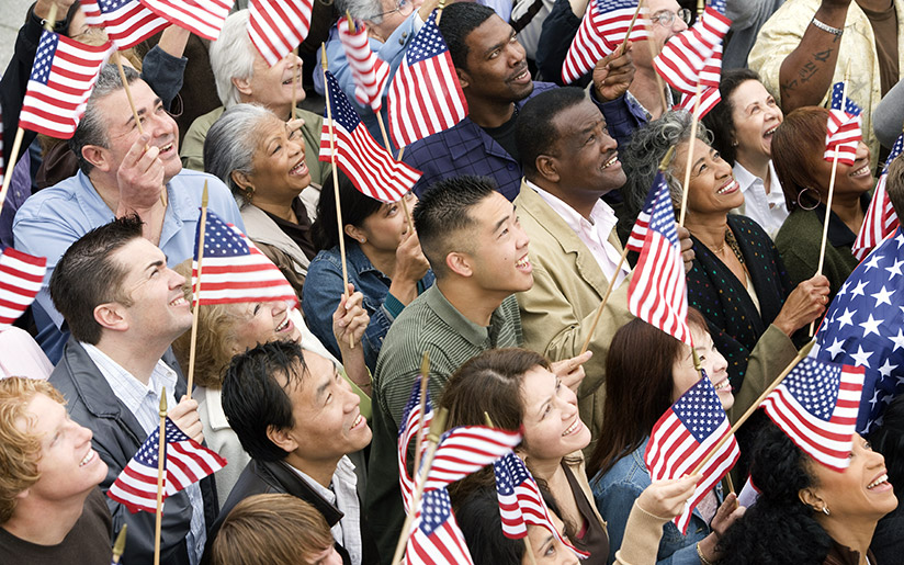 Photo of people with American flags