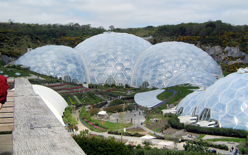 Photo of the exterior of the biomes at The Eden Project in Cornwall