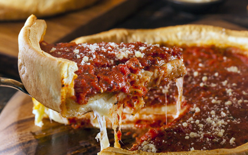 Photo of a deep dish pizza
