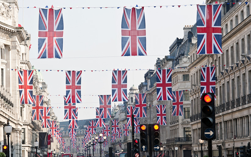 Photo of bunting (festive decorations with British flags) for the royal wedding in 2011