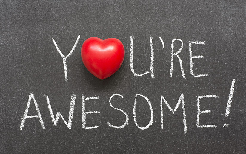 Photo of text in which a heart replaces the “o” in “You’re” in “You’re awesome”
